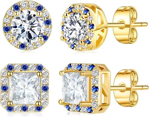 Titanium Stud for Sensitive Ears, Gold Plated Halo Cubic Zirconia Earrings in Kuwait