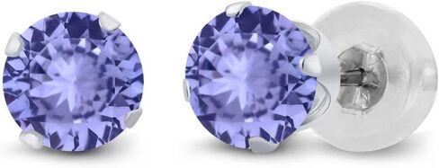 Gem Stone King Tanzanite 1.00 Cttw Solid 10K White Gold Stud Earrings For Women | Gemstone Birthstone | Round 5MM in Saudi Arabia