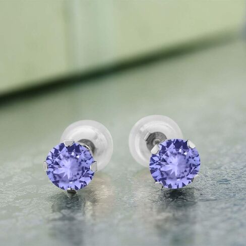 Gem Stone King Tanzanite 1.00 Cttw Solid 10K White Gold Stud Earrings For Women | Gemstone Birthstone | Round 5MM in Saudi Arabia