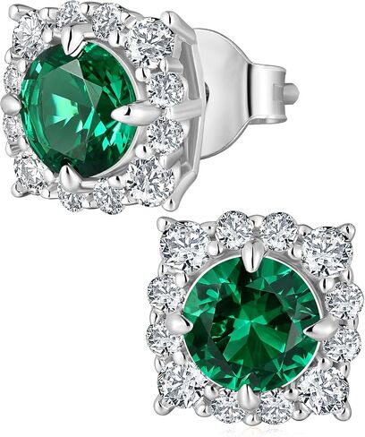 Sapphire/Ruby/Emerald and Moissanite Square Stud Earrings for Women, Solid 925 Sterling Silver Hypoallergenic, Birthday Valentines Anniversary Mother's Day Ideal Gift for Her in Saudi Arabia