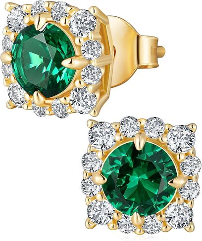 Sapphire/Ruby/Emerald and Moissanite Square Stud Earrings for Women, Solid 925 Sterling Silver Hypoallergenic, Birthday Valentines Anniversary Mother's Day Ideal Gift for Her in Saudi Arabia