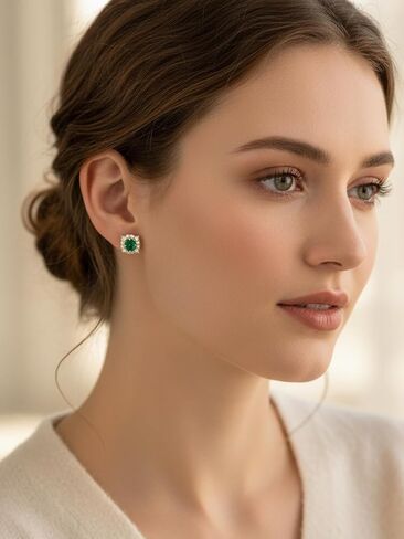 Sapphire/Ruby/Emerald and Moissanite Square Stud Earrings for Women, Solid 925 Sterling Silver Hypoallergenic, Birthday Valentines Anniversary Mother's Day Ideal Gift for Her in Saudi Arabia