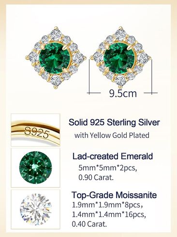 Sapphire/Ruby/Emerald and Moissanite Square Stud Earrings for Women, Solid 925 Sterling Silver Hypoallergenic, Birthday Valentines Anniversary Mother's Day Ideal Gift for Her in Saudi Arabia