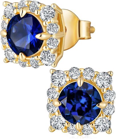 Sapphire/Ruby/Emerald and Moissanite Square Stud Earrings for Women, Solid 925 Sterling Silver Hypoallergenic, Birthday Valentines Anniversary Mother's Day Ideal Gift for Her in Saudi Arabia