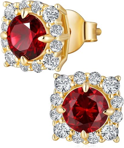 Sapphire/Ruby/Emerald and Moissanite Square Stud Earrings for Women, Solid 925 Sterling Silver Hypoallergenic, Birthday Valentines Anniversary Mother's Day Ideal Gift for Her in Saudi Arabia