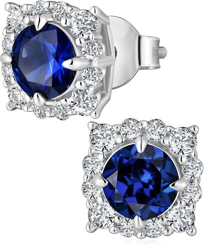 Sapphire/Ruby/Emerald and Moissanite Square Stud Earrings for Women, Solid 925 Sterling Silver Hypoallergenic, Birthday Valentines Anniversary Mother's Day Ideal Gift for Her in Saudi Arabia