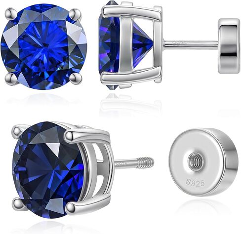 Heart Birthstone Flat Back Stud Earrings, 925 Sterling Silver 18K White Gold Plated, Poke-Free Comfortable Sleep Hypoallergenic Personalized Ear Piercing Jewelry, Mother's Day Birthday Gifts for Women in Saudi Arabia