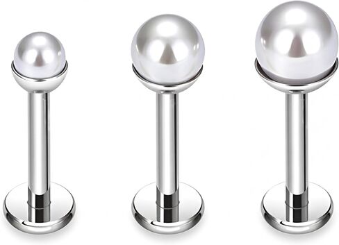 Moonstone/Pearl أقراط مسطحة الظهر للنساء مطلية بالفضة صغيرة مسطحة الظهر مسمار التيتانيوم 18G 6MM 7MM 8MM هيبوالرجينيك ثقب المجوهرات الغضروف أقراط in Kuwait