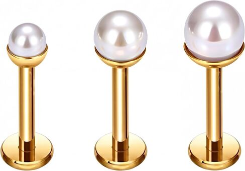 Moonstone/Pearl أقراط مسطحة الظهر للنساء مطلية بالفضة صغيرة مسطحة الظهر مسمار التيتانيوم 18G 6MM 7MM 8MM هيبوالرجينيك ثقب المجوهرات الغضروف أقراط in Kuwait