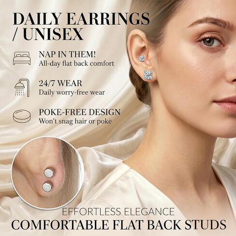 Diravo Princess Cut CZ Stud Earrings for Women Men, 14K Gold Plated 925 Sterling Silver Square Cubic Zirconia Simulated Diamond Studs Hypoallergenic (3-8MM) in Saudi Arabia