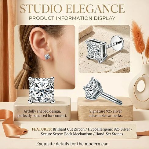 Diravo Princess Cut CZ Stud Earrings for Women Men, 14K Gold Plated 925 Sterling Silver Square Cubic Zirconia Simulated Diamond Studs Hypoallergenic (3-8MM) in Saudi Arabia
