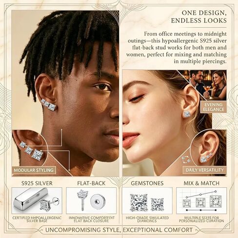 Diravo Princess Cut CZ Stud Earrings for Women Men, 14K Gold Plated 925 Sterling Silver Square Cubic Zirconia Simulated Diamond Studs Hypoallergenic (3-8MM) in Saudi Arabia