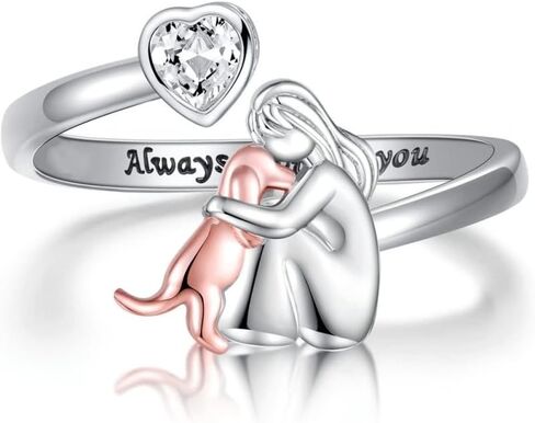 Creative Two Tone Open Adjustable Rings for Women Heart Zirconia Dog Rings Cute Animal Rings Jewelry in Kuwait