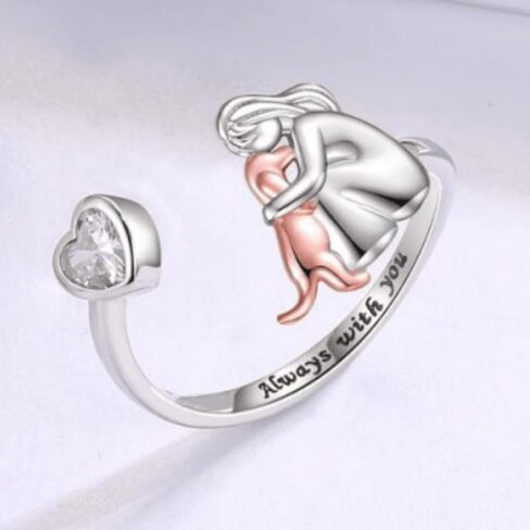 Creative Two Tone Open Adjustable Rings for Women Heart Zirconia Dog Rings Cute Animal Rings Jewelry in Kuwait