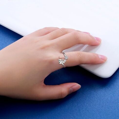 Creative Two Tone Open Adjustable Rings for Women Heart Zirconia Dog Rings Cute Animal Rings Jewelry in Kuwait