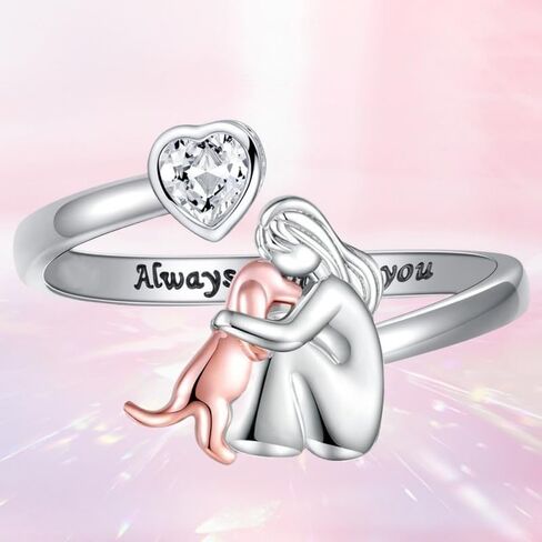 Creative Two Tone Open Adjustable Rings for Women Heart Zirconia Dog Rings Cute Animal Rings Jewelry in Kuwait