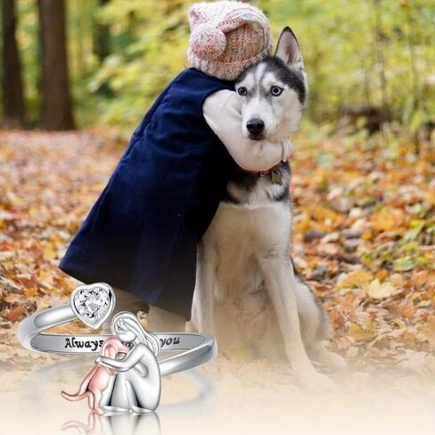 Creative Two Tone Open Adjustable Rings for Women Heart Zirconia Dog Rings Cute Animal Rings Jewelry in Kuwait