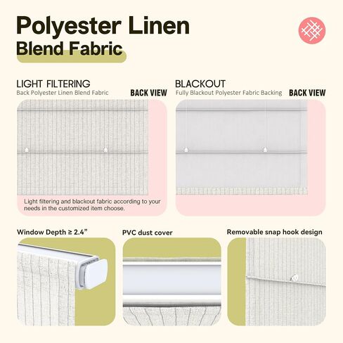 No Drill Cordless Roman Shade, Light Filtering or Blackout No Tool Roman Blind for Window, Thermal Insulated, UV Protection, Privacy, Custom Size for Home, Office, No Drill Basic Type in Saudi Arabia
