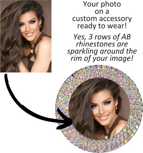 Custom Triple Row Rhinestone AB Crystal Personalized 2.75 Inch Magnetic Button Pin in Saudi Arabia