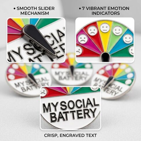 3pcs Social Battery Pin Set, My Mood Pin, Mood Tracker Brooch for Everyday Use and Social Events, Convenient for Backpacks Clothing Hat Bags Scarves in Saudi Arabia