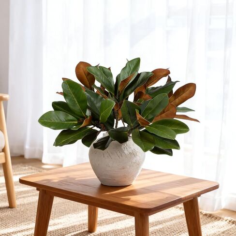 6Pcs 22Inch Artificial Magnolia Leaves with Stems Fake Magnolia Leaf Branch Faux Magnolia Stems Greenery Twigs for Vase Home Indoor Outdoor Party Office Table Centerpieces Decor in Kuwait