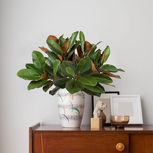 6Pcs 22Inch Artificial Magnolia Leaves with Stems Fake Magnolia Leaf Branch Faux Magnolia Stems Greenery Twigs for Vase Home Indoor Outdoor Party Office Table Centerpieces Decor in Kuwait