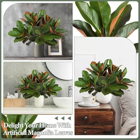 6Pcs 22Inch Artificial Magnolia Leaves with Stems Fake Magnolia Leaf Branch Faux Magnolia Stems Greenery Twigs for Vase Home Indoor Outdoor Party Office Table Centerpieces Decor in Kuwait