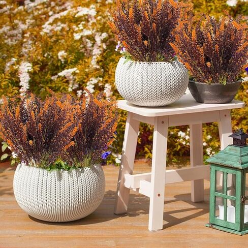 TURNMEON 10 Bundles Artificial Fall Flowers for Outdoors Fall Decorations, UV Resistant Artificial Lavender Plastic Flowers Faux Fall Plants Fake Mums Autumn Thanksgiving Decor Porch Home Gardens in Kuwait