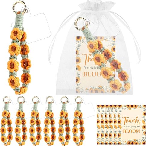 6 Sets Teacher Appreciation Gifts-6 Sunflower Keychain for Women 6 Thanks for Helping Me Bloom Cards 6 Organza Bag Wristlet Sunflower Keychains Crochet flower Keyring Thank You Gift for Teacher in Saudi Arabia