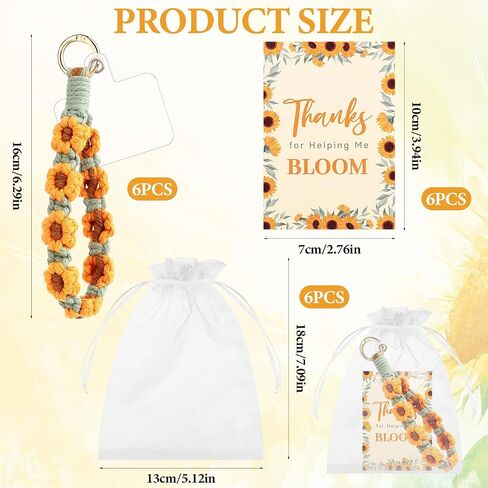 6 Sets Teacher Appreciation Gifts-6 Sunflower Keychain for Women 6 Thanks for Helping Me Bloom Cards 6 Organza Bag Wristlet Sunflower Keychains Crochet flower Keyring Thank You Gift for Teacher in Saudi Arabia