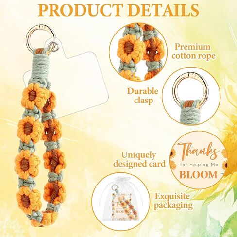 6 Sets Teacher Appreciation Gifts-6 Sunflower Keychain for Women 6 Thanks for Helping Me Bloom Cards 6 Organza Bag Wristlet Sunflower Keychains Crochet flower Keyring Thank You Gift for Teacher in Saudi Arabia