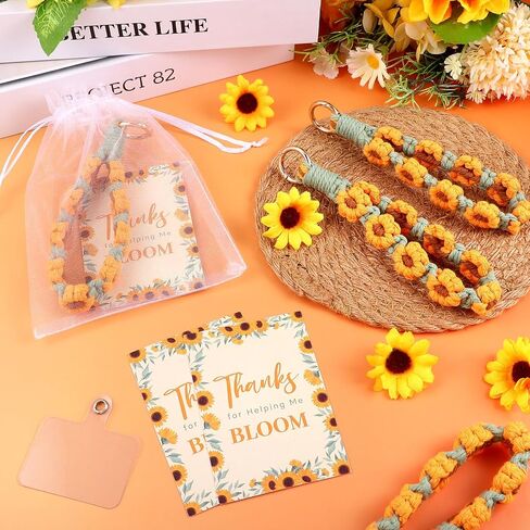 6 Sets Teacher Appreciation Gifts-6 Sunflower Keychain for Women 6 Thanks for Helping Me Bloom Cards 6 Organza Bag Wristlet Sunflower Keychains Crochet flower Keyring Thank You Gift for Teacher in Saudi Arabia