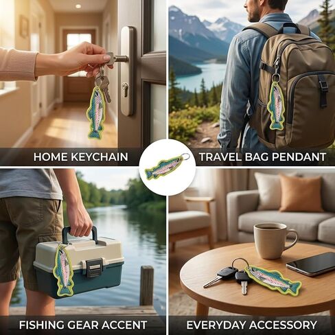 2pcs Fish Keychain Set, Fish Bag Charm, Trout Keychain for Outdoor Fishing Enthusiast Anglers and Hikers Lovers, Fishing Keychains for Men in Kuwait
