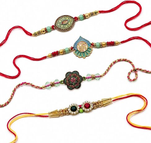 Hand Crafted made of Beads Set Of 4 Rakhi | Rakhi for Brother | Premium Rakhi | Raksha Bandhan in Kuwait