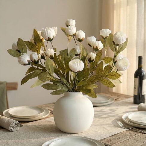 6 pcs Faux Peony Artificial Flowers, 27" Fake Silk Peonies Flowers Branches for DIY Bouquet Centerpieces Wedding Arrangements Vase Fillers Home Decorations (White) in Kuwait