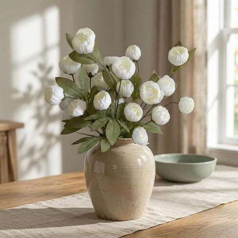 6 pcs Faux Peony Artificial Flowers, 27" Fake Silk Peonies Flowers Branches for DIY Bouquet Centerpieces Wedding Arrangements Vase Fillers Home Decorations (White) in Kuwait