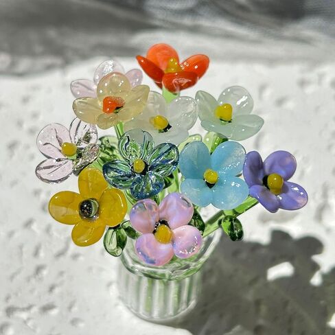 14Pcs Mini Glass Flowers Bouquet Colorful Hand Blown Glass Flower with Vase Artificial Daisy with Stems for Mini Vase Decor, Mother’s Day, Birthday Gift,DIY Crafts in Saudi Arabia