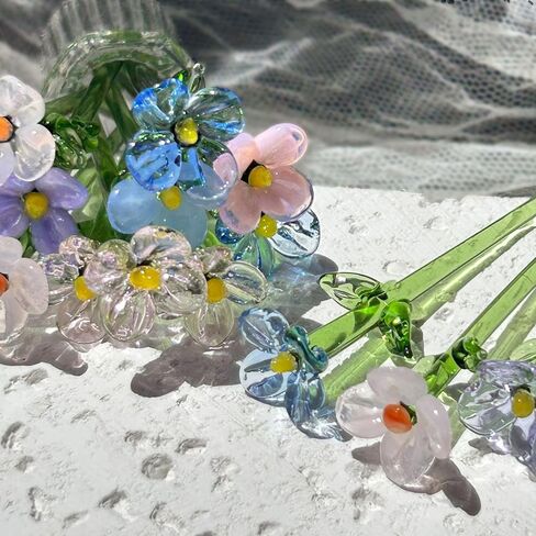 14Pcs Mini Glass Flowers Bouquet Colorful Hand Blown Glass Flower with Vase Artificial Daisy with Stems for Mini Vase Decor, Mother’s Day, Birthday Gift,DIY Crafts in Saudi Arabia