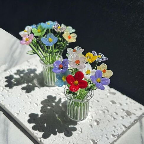 14Pcs Mini Glass Flowers Bouquet Colorful Hand Blown Glass Flower with Vase Artificial Daisy with Stems for Mini Vase Decor, Mother’s Day, Birthday Gift,DIY Crafts in Saudi Arabia