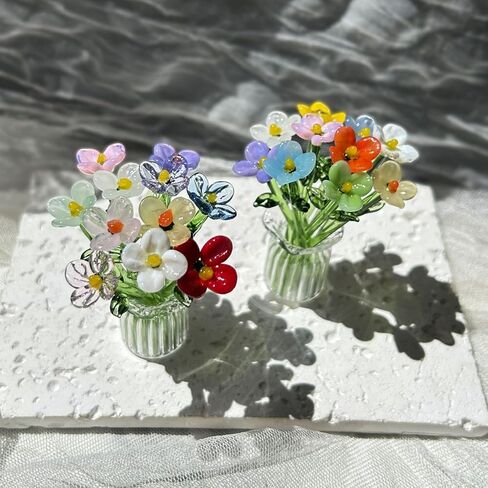 14Pcs Mini Glass Flowers Bouquet Colorful Hand Blown Glass Flower with Vase Artificial Daisy with Stems for Mini Vase Decor, Mother’s Day, Birthday Gift,DIY Crafts in Saudi Arabia