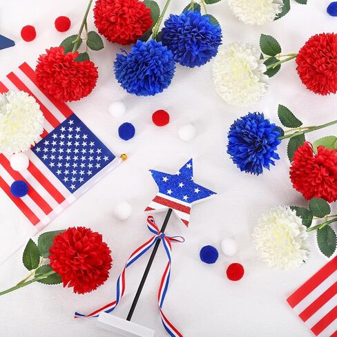 12 Pcs Artificial Chrysanthemums Flowers Patriotic Flower, 4th of July Fake Mums Flowers Silk Flowers Arrangement for Home Decor Indoor Memorial Day Table Centerpiece (12, Red, White, Blue) in Saudi Arabia