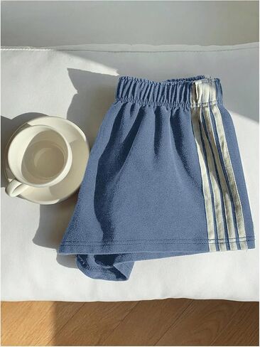 شورت نسائي رياضي مخطط من الجانب من WDIRARA، ملابس رياضية ذات خصر مطاطي لصالة الألعاب الرياضية in Kuwait
