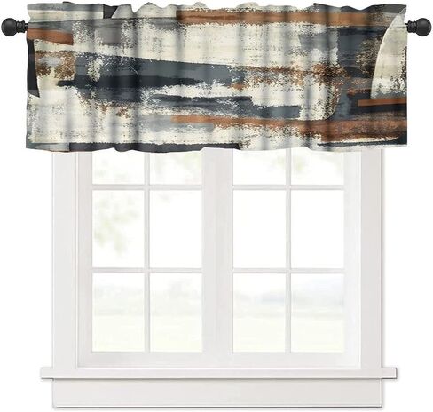 Vintage Abstract Valance Curtains, Brown Gray Art Painting Pattern Farmhouse Short Window Treatments for Kitchen Living Room Bathroom Cafe 54x18inch in Saudi Arabia