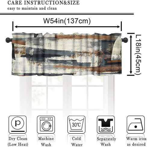 Vintage Abstract Valance Curtains, Brown Gray Art Painting Pattern Farmhouse Short Window Treatments for Kitchen Living Room Bathroom Cafe 54x18inch in Saudi Arabia