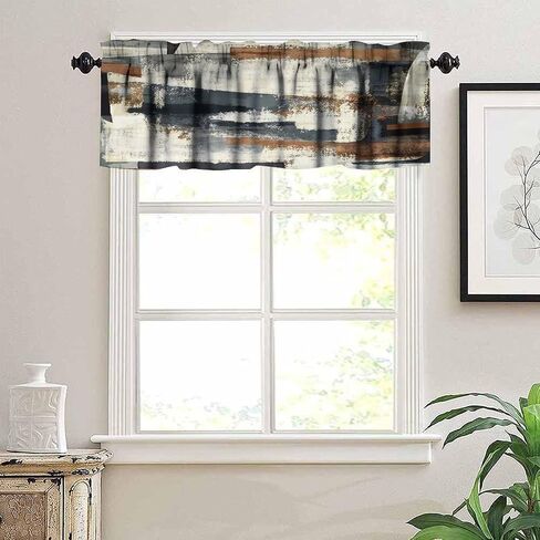 Vintage Abstract Valance Curtains, Brown Gray Art Painting Pattern Farmhouse Short Window Treatments for Kitchen Living Room Bathroom Cafe 54x18inch in Saudi Arabia
