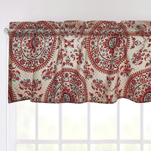 Tache Beige Tan Burgundy Bohemian Boho Chic Medallion Mandala Boteh Paisley Window Valance, 18x52 in Saudi Arabia