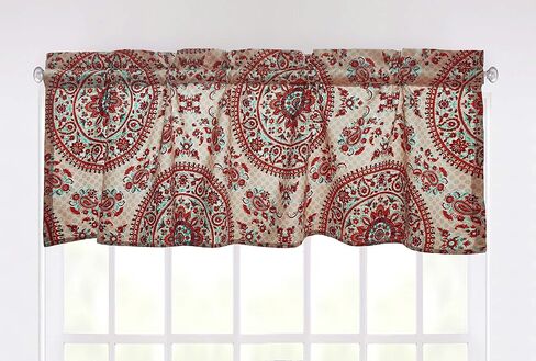 Tache Beige Tan Burgundy Bohemian Boho Chic Medallion Mandala Boteh Paisley Window Valance, 18x52 in Saudi Arabia