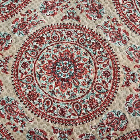 Tache Beige Tan Burgundy Bohemian Boho Chic Medallion Mandala Boteh Paisley Window Valance, 18x52 in Saudi Arabia