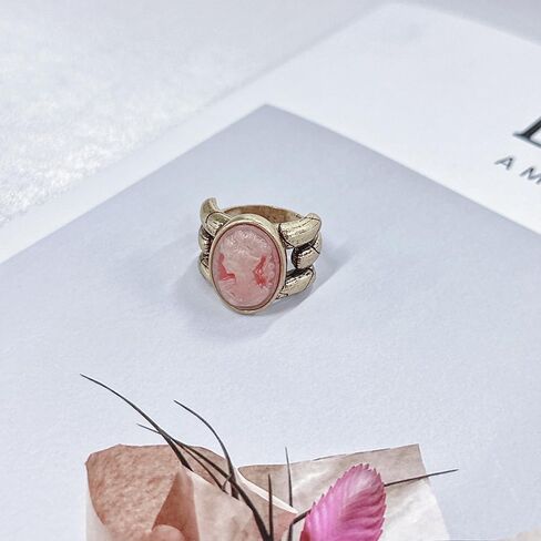 NewZenro Antique Cameo Oval Statement Band Ring for Women Victorian Portrait Beauty Lady Queen Engagement Anniversary Finger Rings Comfort Fit Vintage Trendy Jewelry for Her Bff Size 8 in Kuwait