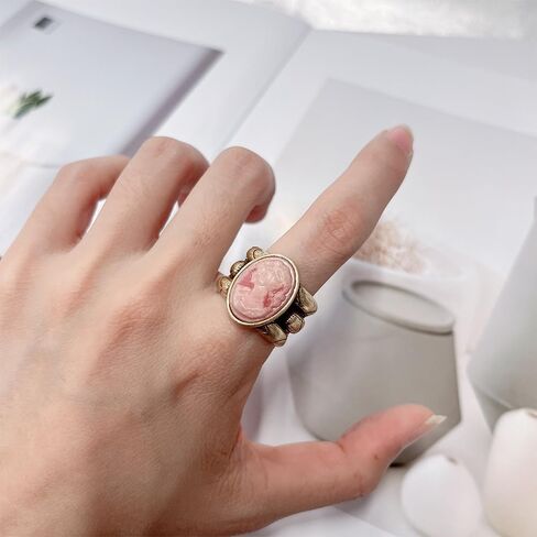 NewZenro Antique Cameo Oval Statement Band Ring for Women Victorian Portrait Beauty Lady Queen Engagement Anniversary Finger Rings Comfort Fit Vintage Trendy Jewelry for Her Bff Size 8 in Kuwait
